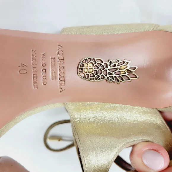 Aquazzura gold strap ankle tie heel